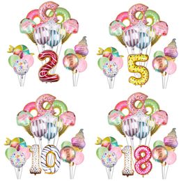 Sweet Donut Ice Cream Balloons Set Have a Sweet Day Foil Doughnut Number Helium Balloon Anniversary Birthday Party Decorations 220527