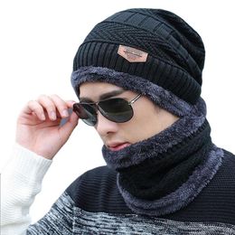Berets Winter Beanie Hat For Men Knitted Cap Women Thick Wool Neck Scarf Balaclava Mask Bonnet Hats