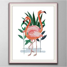 Flamingo Five home decor paintings ,Handmade Cross Stitch Craft Tools Embroidery Needlework sets counted print on canvas DMC 14CT /11CT