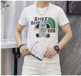 European goods summer new men's T-Shirts short-sleeved 2022 fashion round neck half-sleeve heavy industry letter printing hot drilling net red T-shirt