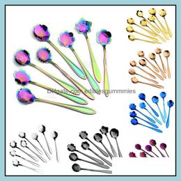 kind bars wholesale Australia - Spoons Flatware Kitchen Dining Bar Home Garden 7 Colors Flower Mixing Spoon Stainless Steel Colorf Coffee 8 Kinds Of Shape Tea Drop Deliv
