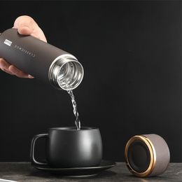 Insulate Thermos tea mug with Strainer Temperature Display Coffee cup Stainless steel thermal bottle Vacuum flask lid Y200106