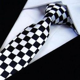 Slim Ties Skinny Tie Mens Necktie Polyester Plaid Fashion Neckties Black White Cheque Bowties Butterfly