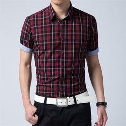 New Fashion Mens Short Sleeved Shirt Summer Mens Business Dress Shirt Casual Short Sleeve Plaid Shirt Mens Clothes