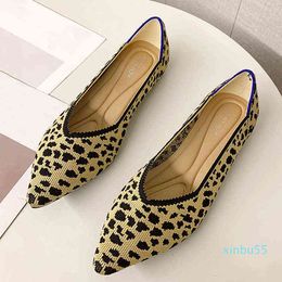 Dress Shoes Stretch Knitted Pointed Toe Ballet Flats Women Slip on Ladies Pregnant Loafers Shallow Boat Moccasins Lady Mes