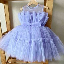 -Toddler Girl Birthday Party Princess Dress Bridesmaid Flower Girl Robes For Wedding Newborn Girl Purple Evening Tutu Robe J220516