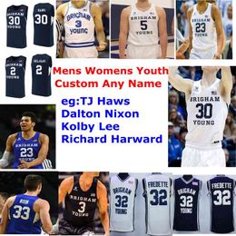 BYU Cougars Jerseys Connor Harding Jersey Jimmer Fredette Wyatt Lowell Zac Seljaas College Basketball Jerseys Navy Mens rare Custom Stitched