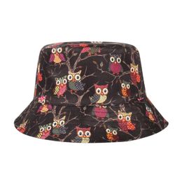 Reversible Cartoon Owl Print Bucket Hat for Men and Women Spring Cotton Animal Double sided Fisherman Hat