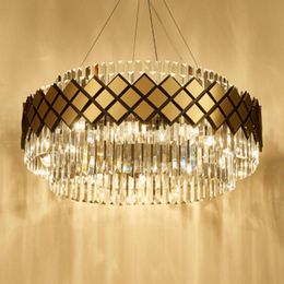 Pendant Lamps Modern Crystal Gold Rectangle Chandelier Lighting For Dining Room Bedroom Round Chandeliers Living Light FixturesPendant