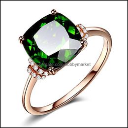 Solitaire Ring Rings Jewelry 18K Rose Gold Plated Emerald For Woman Gemstone Wed Green Crystal Drop Delivery 2021 W2Zrj
