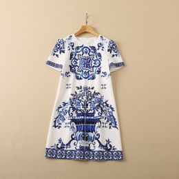 2022 Autumn Round Neck Paisley Print Beaded Dress Blue Short Sleeve Short Sequins Rhinestone Dresses 22G210040