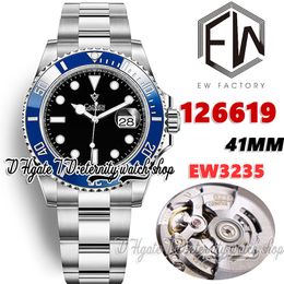 EWF V2 ew126619 EW3235 Automatic Mens Watch 41MM Blue Ceramics Bezel Black Dial 904L Stainless Steel Bracelet With Same Serial Warranty Card Super eternity Watches