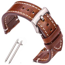 Genuine Leather Band Strap Manual Men Thick 7 Colours 18mm 20mm 22mm 24mm bands Stainless Steel Buckle Accessories G220420