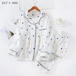 JULY'S SONG 2 Pieces Woman Pajamas Cotton Set Autumn Winter Leisure Sleepwear Heart Printing Long Sleeve Homewear W220328