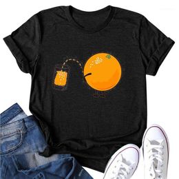 Women's T-Shirt Women Casual O-Neck Cute Orange Print Graphic Tees Aesthetic Short Sleeve Top Summer Tops 2022 Camisetas Mujer