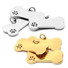 100PCS Stainless Steel Bone Pet ID Tag Pet Cat Dog Paw Collar Accessories Decoration Engraving CollarsDog Multi-Function Plate 220510