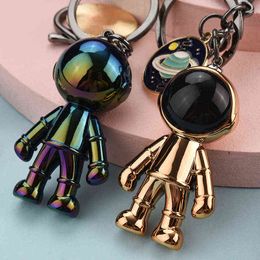 Cute 4 Colours Acrylic Robot Spaceman Keychain Women Lovely Universe Planet Key Chain Jewellery Bag Pendant Key Ring for Girls Gift AA220318