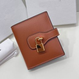 Short Wallet Clutch Bag Women Coin Purse Card Bags Fashion Cowhide Genuine Leather Gold Lettered Print High Quality Lock Decoration