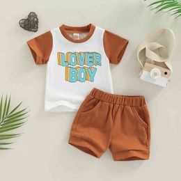 Citgeett Summer Baby Boys Pants Suit Short Sleeves Letter Printed Tees J220711