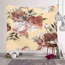 Beautiful Flower Print Tapestry Boho Decor Room Aesthetic Carpet Wall Items Cladding Garden J220804