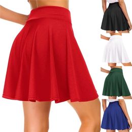 Womens Basic Versatile Stretchy Flared Casual Mini Skater Red Black Green Blue Short Skirt 220618
