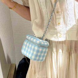 Evening Bags Highquality Ladies Cloth Crossbody Pink Color Oneshoulder Plaid Grid Fashion Checkered Bucket Bag 220630