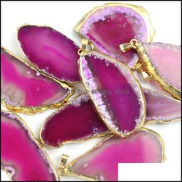 Charms Jewelry Findings Components Gold Plating Natural Agate Stone Slices Green Purple Slice Wind Bell Tablet Dhy03