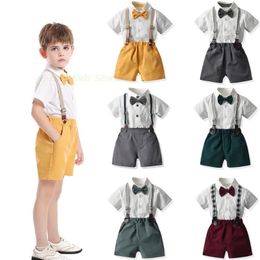 Clothing Sets Baby Boy Clothes Gentleman For Babies Borns Bow Tie Shirt Strap Shorts Formal Party Wear Toddler Overall OutfitClothing