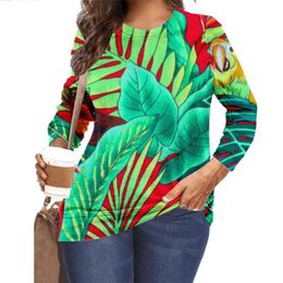 Women's T-Shirt Floral Print Women Casual Cotton Stretchy O-neck Long Sleeve Spring Autumun Tops Tee Plus Size 2XS-8XL Lady Girls