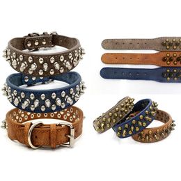 Retro Punk Style Pet Dog Rivet Collars PU Leather Round Bullet Nail Necklace Spiked Strap Small Dogs Cat Collar Products Y200515