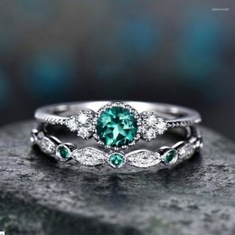 Wedding Rings Inlaid Emerald Zircon Ring Moissan Diamond Engagement White Gold Bridal Romantic Jewelry GiftWedding Edwi22