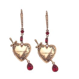 Dangle & Chandelier Pc Fashion Vintage Sword Heart Water Droplets Earrings Red Crystal For Women Earring Can OpenDangle