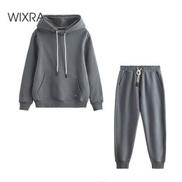 Wixra Winter New Women Oversize Sweatshirts High-End 100% Cotton Heavy Basic Unisex Tracksuits for Men Warm Fleece Set 201114