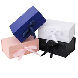 Wholesale 2 Size Luxury Foldable Gift Box White Black Magnetic Rigid Box For Clothing Underwear Hair Packaging LX4798