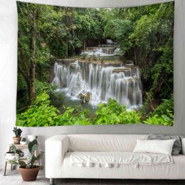 Beautiful Waterfall Landscape Print Large Wall Tapestries Cheap Hippie Bohemian Mandala J220804