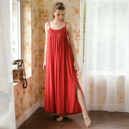 Sexy Suspender Nightdress Female Summer Sleeveless Long Night Gown Simple Thin Section Red Loose Sleep Dress Vestaglia Donna T200429