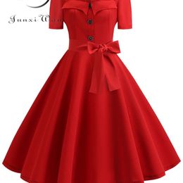 -Женщины Летнее платье Элегантные ретро Винтаж 50-х 60-х годов Рокабилли качание Pinup платья повседневная плюс размер красная вечеринка Vestidos 220329