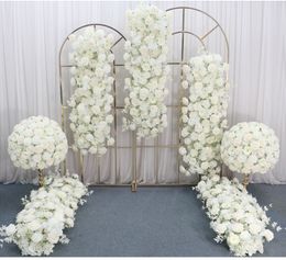 Luxury Custom White Ivory 3D Artificial Flower Row Arrangement Large 3/4 40/50/60cm Flower Ball Wedding Table Centrepieces Party Props