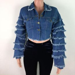 Women's Jackets Women's 2022 Jacket Coat Women Denim Jeans Crop Top Multi Layered Flare Sleeve Streetwear Drop VestidosWomen's