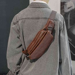 Vintage Men Waist Packs Leather Waist Bags Man Fanny Pack Travel Chest Bag Male Small Waist Phone Bags 220705