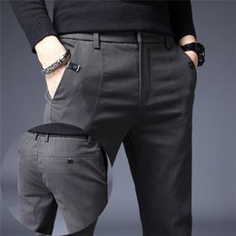 Men's Pants Slim Casual Full Length Fashion Business Stretch Trousers Male Brand Black Blue Pantalones 220826