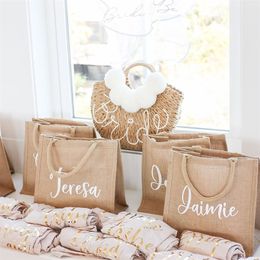 Personalised Wedding Mrs Burlap Tote Bag Bridal Party Retro Beach Bag Bridesmaid Custom Jute Tote Bag Literary Simple Gift 220527