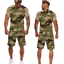 Men Cool Hunting Fishing Camouflage Oversize Shorts T shirt Suits 3D Print Camo Male T Shirt or Tracksuit Sportwear Mens Clothes 220621