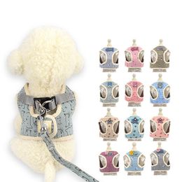 Fashion Breathable Cotton Vest Small Dog Harness Vest Pet Supplies Chihuahua Yorkshire Nylon Leash Lead Collar Set 201101