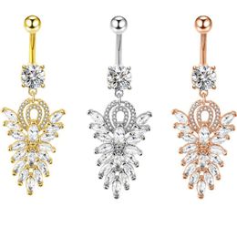 Zircon Stainless Steel Dangle Belly Button Rings Barbell Women Fashion Body Jewellery Piercing Navel Bar Pandent