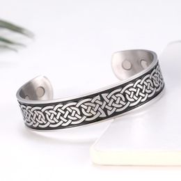 Bangle Myshape Magnetic Power Hologram Bracelets Jewellery Engraved Luck Knot Viking Stainless Steel Women Men JewelryBangleBangle