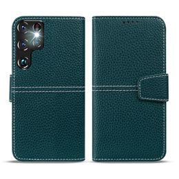 Wallet Phone Cases for Samsung Galaxy S22 S21 Plus Ultra A53 A52 A33 A32 A22 A13 A12 5G - Solid Color Lychee Pattern PU Leather Flip Kickstand Cover Case with Card Slots