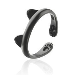 Black Color Cat Ear Finger Ring Open Design Cute Fashion Jewelry Ring For Women Young Girl Child Gift Adjustable Ring wholesale