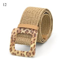 Belts Summer Khaki Brown Female Belt Wooden Buckle Dress Jeans Leopard Snake Printed Straw Wide For Women Bohe BeltBelts