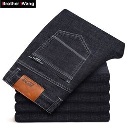 Büyük boyut 40 42 44 erkek marka kot pantolon yeni ince fit iş gündelik streç denim pantolon erkek balck mavi kalın pantolon t200614